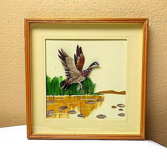Vtg FEATHER 3D Flying Duck Framed Art - Picture 6 of 14